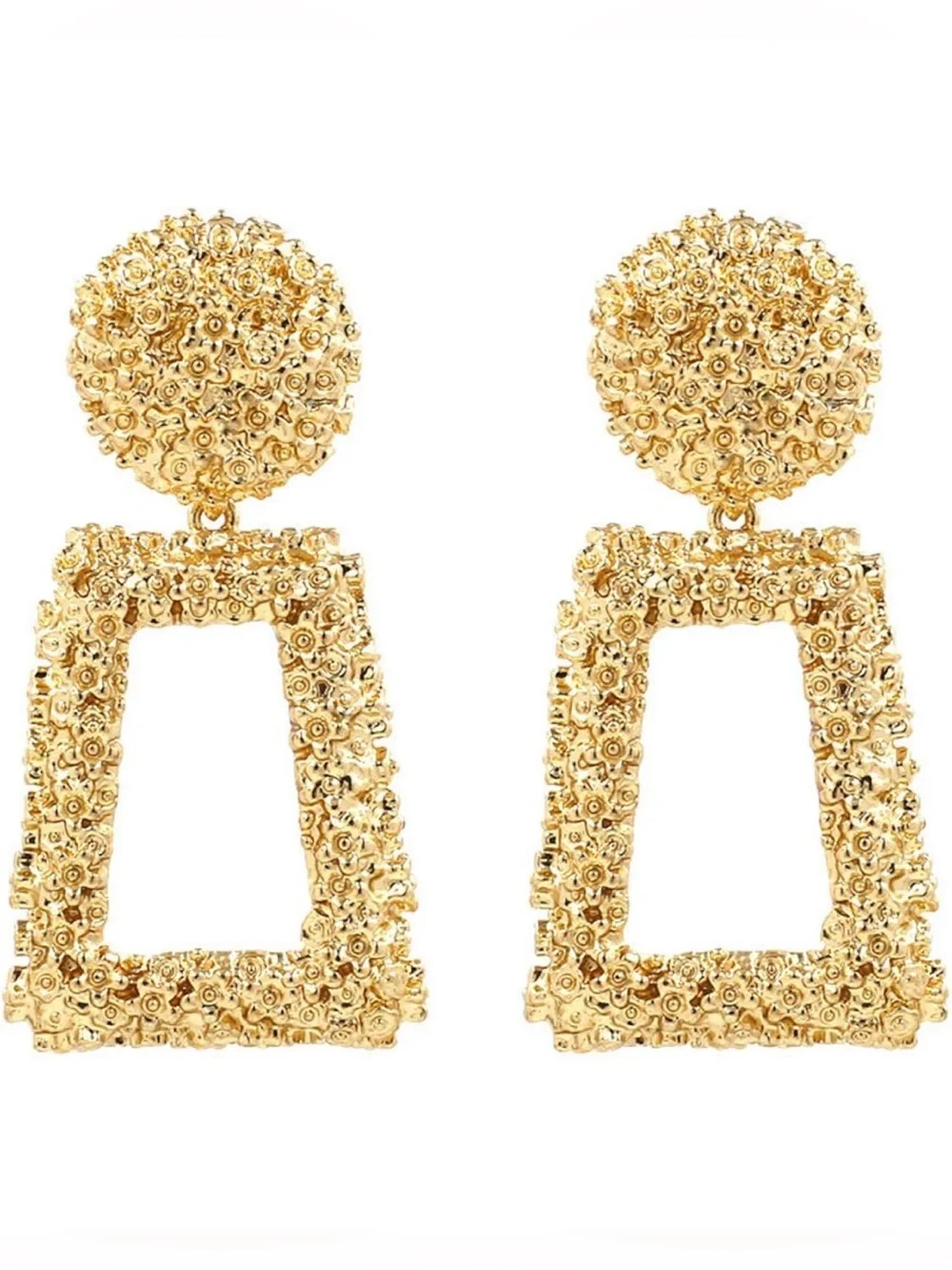 NEW! Chunky Gold Textured Pierced Geometric Drop Earrings - Picture 12 of 12
